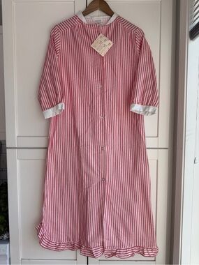 NWT Vintage Sears Red&White Striped House Dress Size 12 Coastal Grandma Prairie